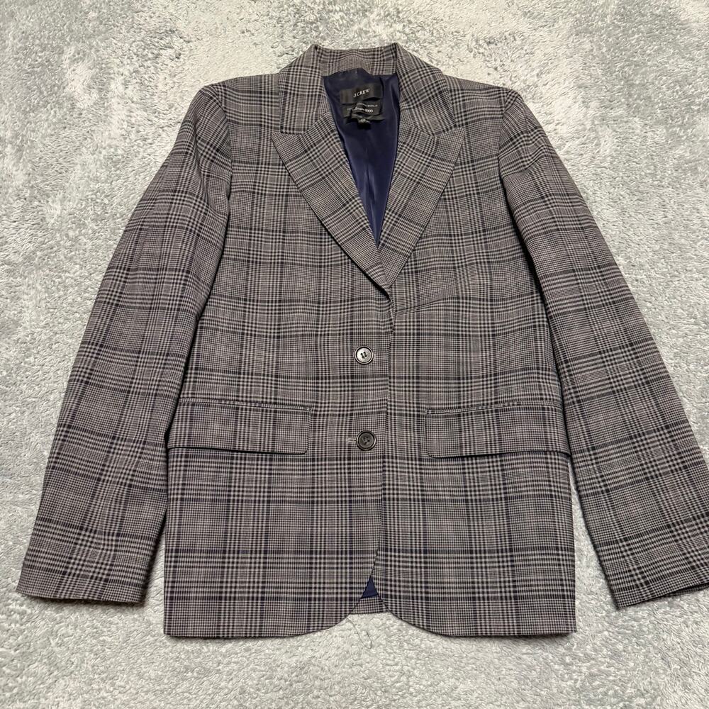 J. CREW Sommerset Blazer Womens 10 Gray Plaid Tollegno 1900 Italian Wool Jacket
